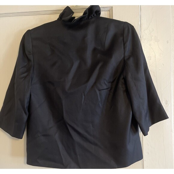 Milly New York Size 4 Women’s Ruffle Blazer Jacket Black One Button Silk Wool - Picture 2 of 9